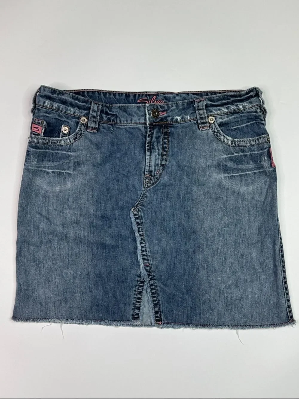 Silver Jeans Devah Raw Hem Denim Mini Skirt Size 31